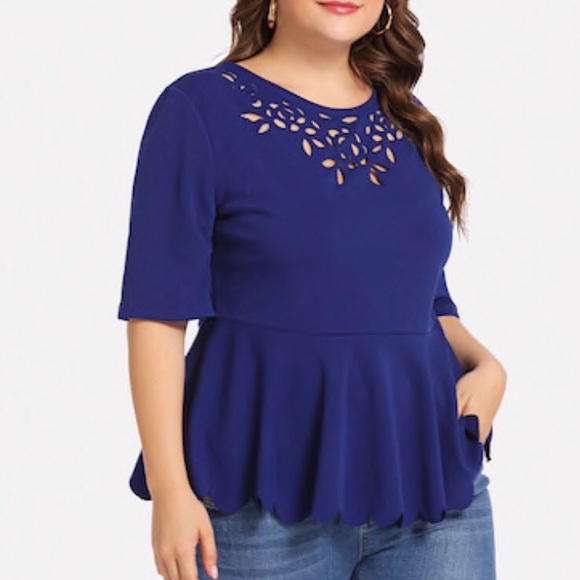 ➕Laser Cut Scalloped Hem Peplum Top - Picture 5 of 6